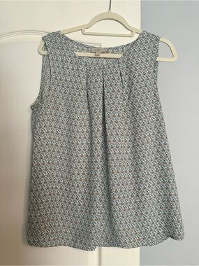 LOFT Sleeveless Printed Shell Top in Light Blue